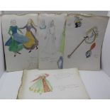 A PORTFOLIO OF FOURTEEN 20TH CENTURY PENCIL & WATERCLOUR THEATRICAL COSTUME DESIGNS LORD &