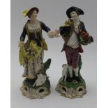 A PAIR OF EALY 19TH CENTURY DERBY PORCELAIN FIGURES, a shepherd & shepherdess in richly painted