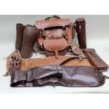 A SELECTION OF FIELD SPORTS ACCESSORIES, the majority leather