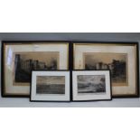 DAVID LAW, 'Chepstow' castle & 'Raglan Castle', etchings with blind stamp, signed in pencil,