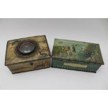 AN EARLY 20TH CENTURY NOVELTY TIN, printed Japonaise decoration, inset an operative dice game to the