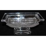 A 20TH CENTURY LEAD CRYSTAL TRIANGULAR FORM BOWL, frosted stylised floral decoration in the manner