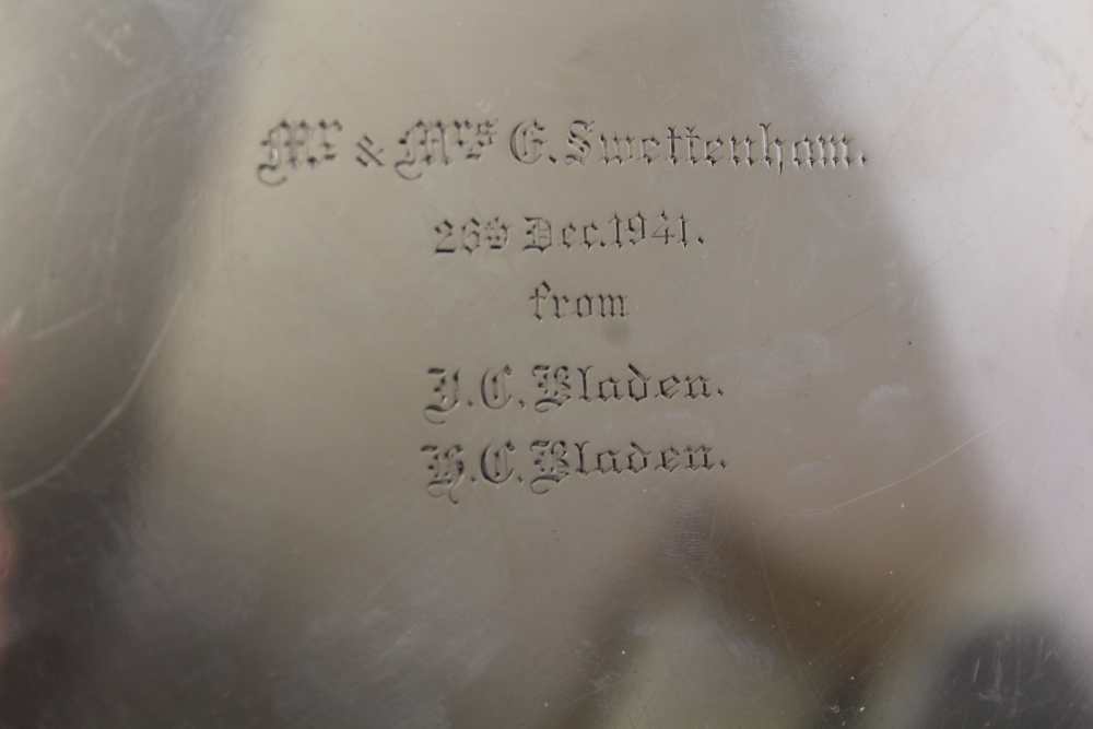 JAMES DIXON & SONS LTD., A SILVER SALVER, acanthus leaf rim, on three scroll feet, Sheffield 1939, - Image 2 of 4