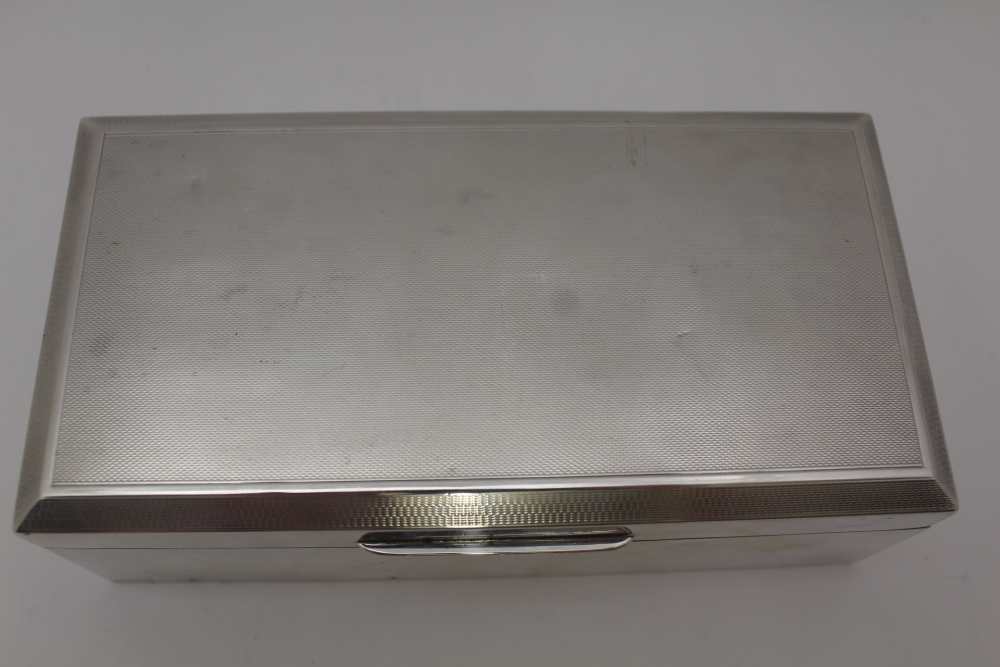 D.BROS, A SILVER CIGARETTE BOX, engine turned hinged lid, cedar wood lined, 16.5cm x 8.5cm x 5cm, - Image 4 of 4