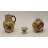 THREE ITEMS OF ROYAL WORCESTER GRAND PORCELAIN, each floral painted and having gilded hights, to