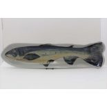 A 'HIGHLAND STONEWARE' HAND PAINTED SCOTTISH SALMON DISH, 65cm x 16cm