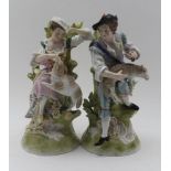 A PAIR OF MEISSEN, JOHANSEN ROTH PORCELAIN FIGURINES, shepherd and shepherdess, both seated with