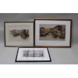 REGINALD H SMALLRIDGE Venice, Bridge over canal, coloured etching, signed in pencil with blind