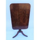 A 19TH CENTURY MAHOGANY RECTANGULAR TOPPED TABLE on turned column and three outswept legs, 70cm x