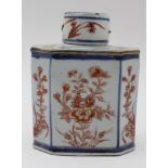 AN 18TH CENTURY CHINESE PORCELAIN TEA CANNISTER, canted rectangular form, with cover, painted &
