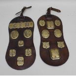 TWO LATE 19TH / EARLY 20TH CENTURY LEATHER BACKED COUNCIL WORKING HORSE BRASSES each approx 40cm