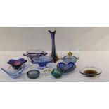 A COLLECTION OF STUDIO GLASS, to include; Murano bowls and vases, a fish paperweight, and a plain
