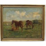EARLY 20TH CENTURY EUROPEAN SCHOOL 'Horses in a Field', oil painting on canvas, indistinctly signed,