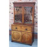 A REGENCY PERIOD MAHOGANY SECRETAIRE UNIT with decorative moulded cornice over two fancy bar glaze