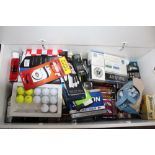 A STORAGE BOX OF MANY GOLF BALLS, unused & mostly in original boxes, including 'Srixon', 'Top-