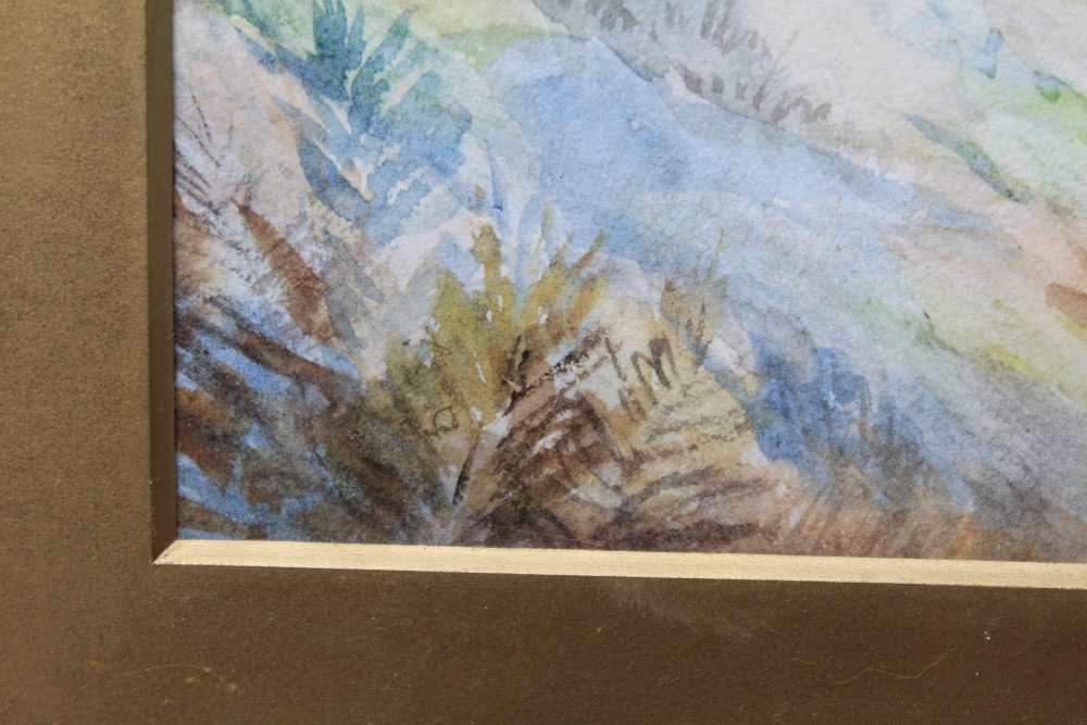 ROSA M SYMONS 'Elterwater & the Langdales', watercolour, initialled & dated 1915, 30cm x 55cm, - Image 5 of 8