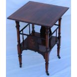 A LATE 19TH / EARLY 20TH CENTURY INLAID ROSEWOOD SQUARE TOPPED TABLE with a galleried undertier,
