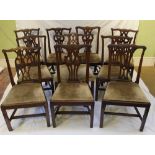 A 19TH CENTURY HARLEQUIN SELECTION OF CHIPPENDALE STYLE DINING CHAIRS with various mahogany