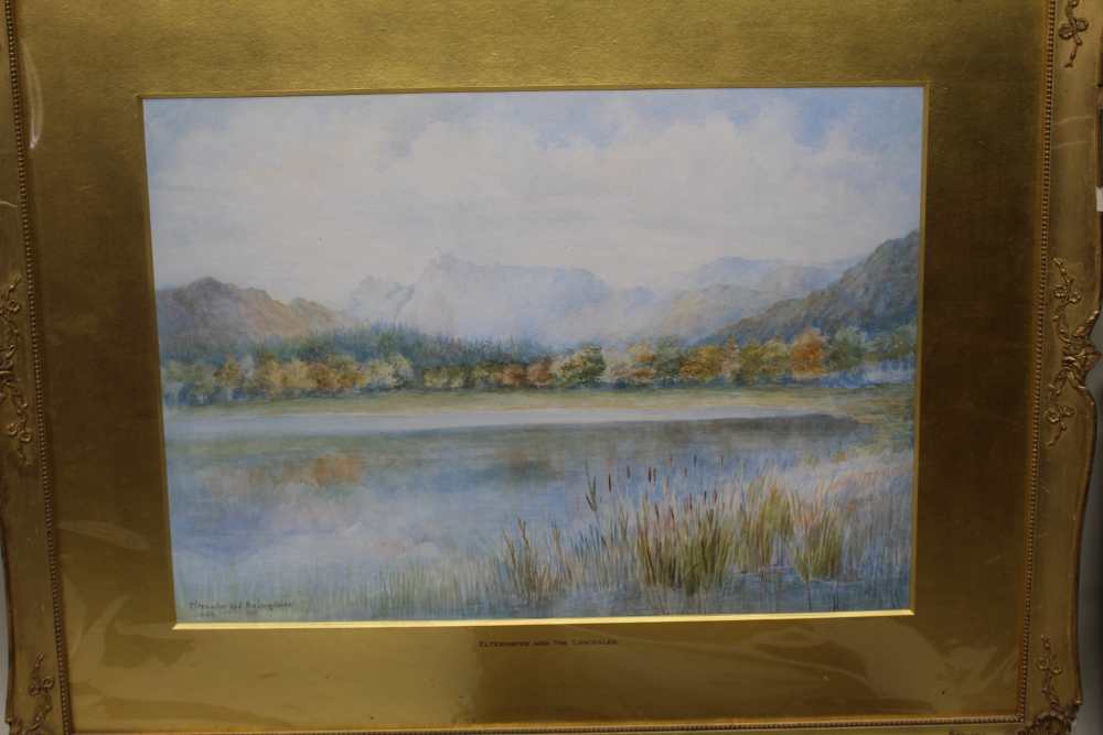 ROSA M SYMONS 'Elterwater & the Langdales', watercolour, initialled & dated 1915, 30cm x 55cm, - Image 2 of 8