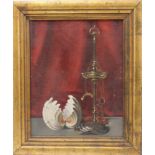 EARLY 20TH CENTURY DUTCH SCHOOL 'Still life with Shells and brass Whale oil lamp', oil painting on