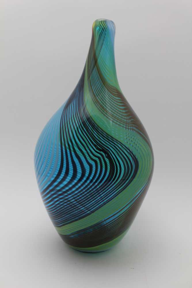 A MURANO GLASS VASE, spiral decoration in colours to the flask form body, in the manner of Dino - Image 2 of 2