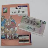 RUGBY WORLD CUP 1991, France versus Angleterre, Quart de Finale, ticket & programme for the Parc des