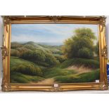 FRANK JOHNSON AN ACRYLIC ON CANVAS LANDSCAPE STUDY in fancy gilt frame, signed and dated '94, with