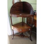 A GEORGIAN MAHOGANY CORNER WASHSTAND with tall plain splashback, having associated cut solid upper