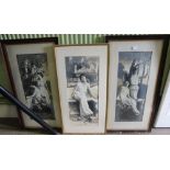 A SET OF THREE C.1900 STUDIO SILVER PRINTS, glamorous young ladies in Grecian costume, 73cm x 29.