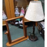 A WOODEN TABLE LAMP together with a modern pine adjustable dressing table top mirror