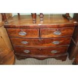 A 19TH CENTURY MAHOGANY BOWFRONT CHEST OF FOUR DRAWERS on large bracket feet