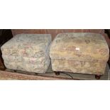 TWO CHENILLE UPHOLSTERED BOX STORAGE OTTOMAN FOOTSTOOLS