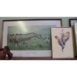 A LIMITED EDITION COLOURED PRINT OF HANGING GAME BIRDS together with a coloured print, titled 'The