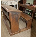 A LATE 19TH /EARLY 20TH CENTURY PROBABLY CONTINENTAL RURAL SCHOOL DESK for two, of simple plank