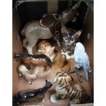 A BOX CONTAINING A SELECTION OF MODEL ANIMALS VARIOUS to include, Beswick & Russian examples