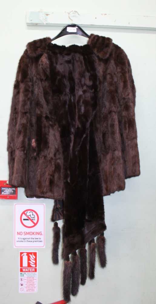 A SELECTION OF LADY'S FURS to include short jacket & a long shoulder wrap with tail tassels