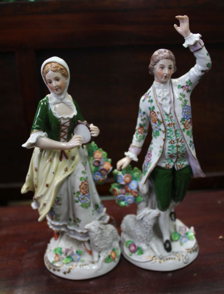 A PAIR OF CONTINENTAL PORCELAIN MALE & FEMALE FIGURES in the style of Sitzendorf together with one - Image 2 of 5