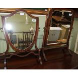 TWO ADJUSTABLE MAHOGANY FRAMED DRESSING TABLE TOP MIRRORS