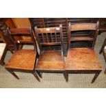 A PAIR OF GEORGIAN MAHOGANY DOUBLE BAR BACKED SOLID SEATED CHAIRS together with an early 19th