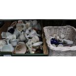 A BOX & A BASKET CONTAINING PREDOMINANTLY PORCELAIN BELLS