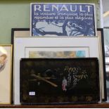 AN ORIENTAL LACQUER WORK TRAY together with a trio of prints various