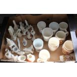 A BOX CONTAINING A SELECTION OF COMMEMORATIVE GOBLETS & CRESTED PORCELAIN SOUVENIRS