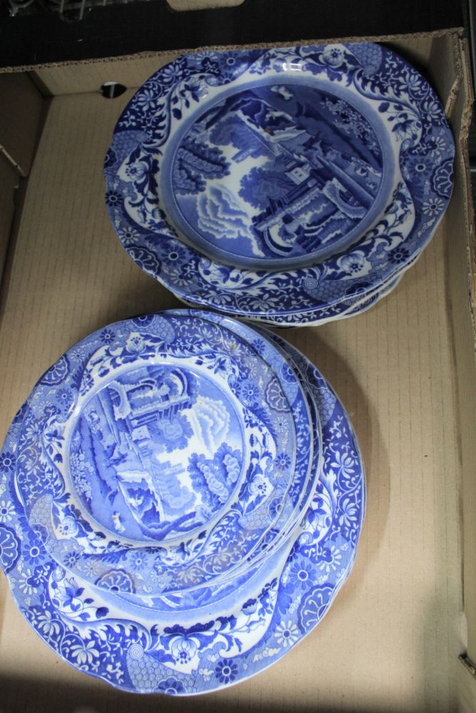 A BOX CONTAINING A SELECTION OF COPELAND SPODE ITALIAN PATTERNED PLATES VARIOUS