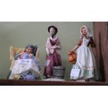 THREE CERAMIC FEMALE FIGURINES to include Royal Doulton hn2380, The Milkmaid HN2057 & Welsh Crest