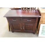 A MAHOGANY FINISHED IMPORTED HARDWOOD SIDE CABINET having two inline drawers over two cupboard doors