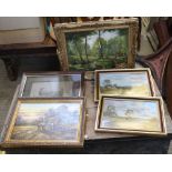 A PLASTIC CRATE OF DECORATIVE PICTURES & PRINTS to include original artworks