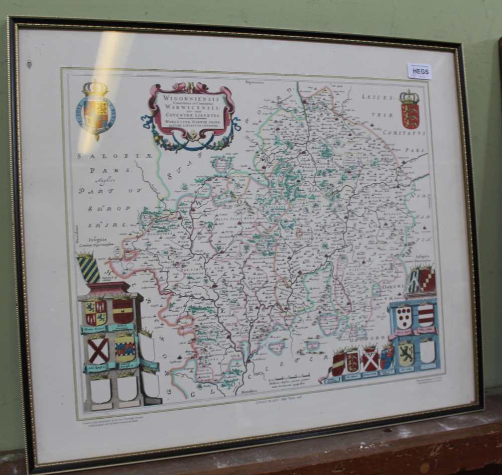 A REPRODUCTION COLOURED MAP OF WARWICKSHIRE, together with a watercolour study of a humming bird and - Image 5 of 6