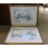 A PAIR OF WATERCOLOURS depicting inland waterways