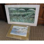 A SIGNED 1970s ARTISTS PROOF PRINT BY JOHN ALLIN together with a signed watercolour of Tenby