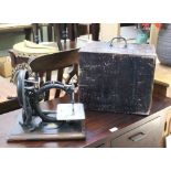 A VINTAGE MANUAL SEWING MACHINE by Wilcox & Gibbs, New York, London & Paris in original softwood box